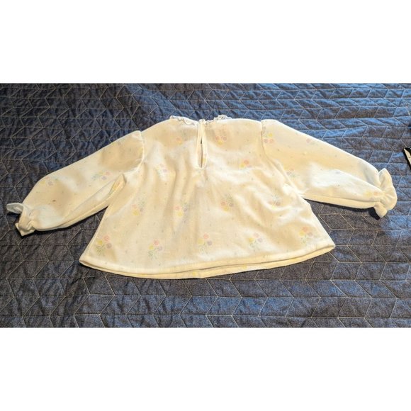 Vintage Sz 2T Girls Polyester Fleece Pajama Set Ivory Purple Floral Bow USA Made - Picture 3 of 10